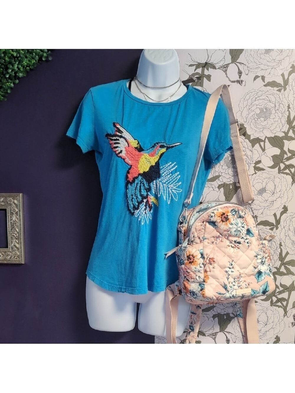 Colorful Hummingbird Embroidered Tee - Picture 2 of 6